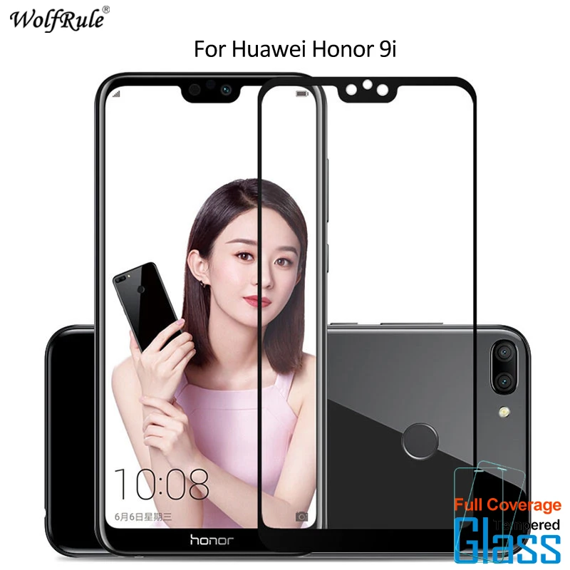2 piezas para vidrio Huawei Honor 9i Protector de pantalla vidrio templado para Huawei Honor 9i vidrio 2018 cobertura completa tel&eacute;fono pel&iacute;cula-0