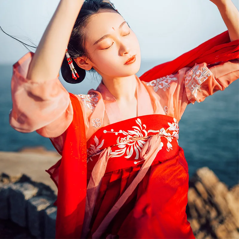 Классический китайский традиционный танцевальный костюм ханьфу женская одежда