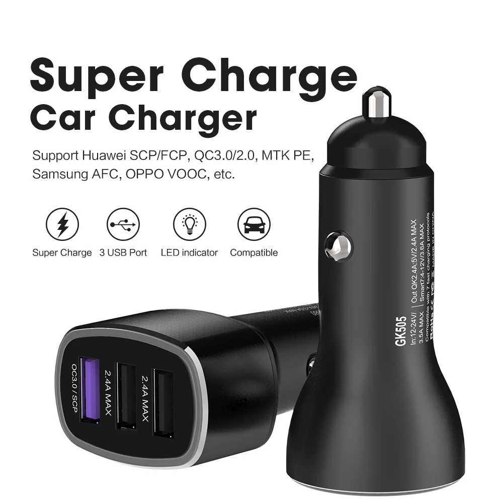 QC3.0 суперзарядка автомобильное зарядное устройство для сигар двойное USB