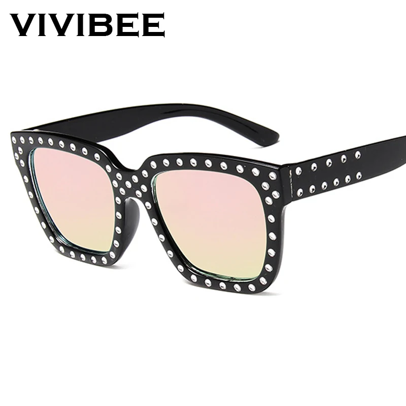 VIVIBEE Fashion Women Diamond Glasses Luxury Desinger Twinkle Sunglasses Fashion Shades for Women Vintage Square Sunglass