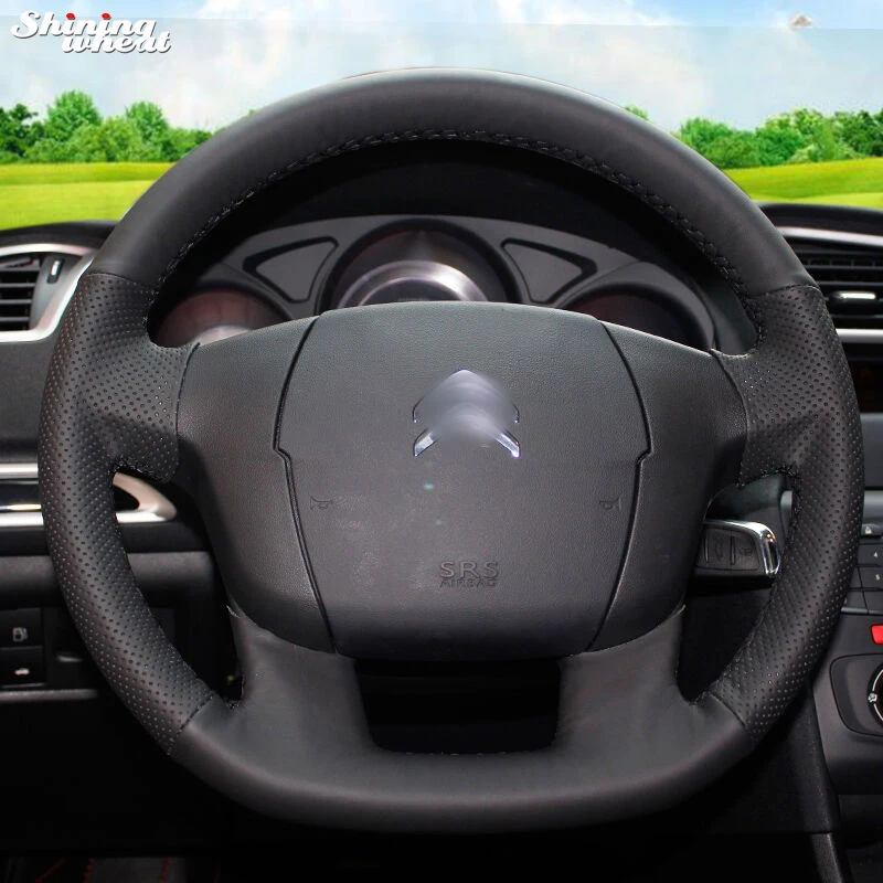 Блестящие пшеницы черный кожаный чехол на руль для Citroen C4 C4L C4