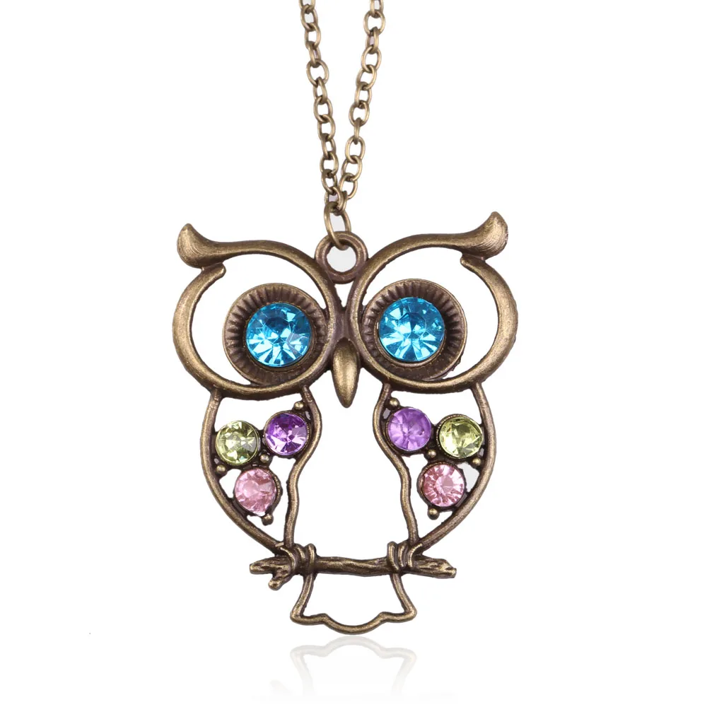 Модные Винтажные Ювелирные изделия со стразами и совой длинный кулон свитер