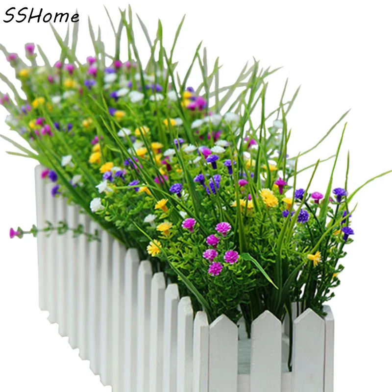 Небольшой искусственный зеленый растения Трава поддельные Цветочные Пластик