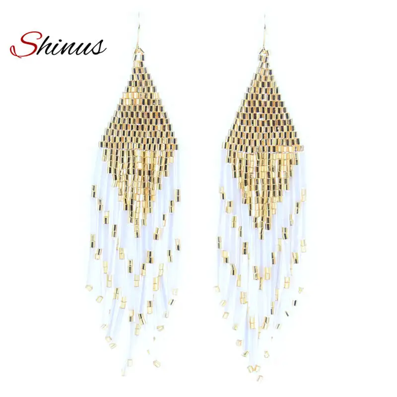 Серьги Shinus, висячие серьги для женщин, Boho Brincos, ювелирные изделия с кисточками, серьги, массивные, Букле д 'Орель, модные, бисер ручной работы