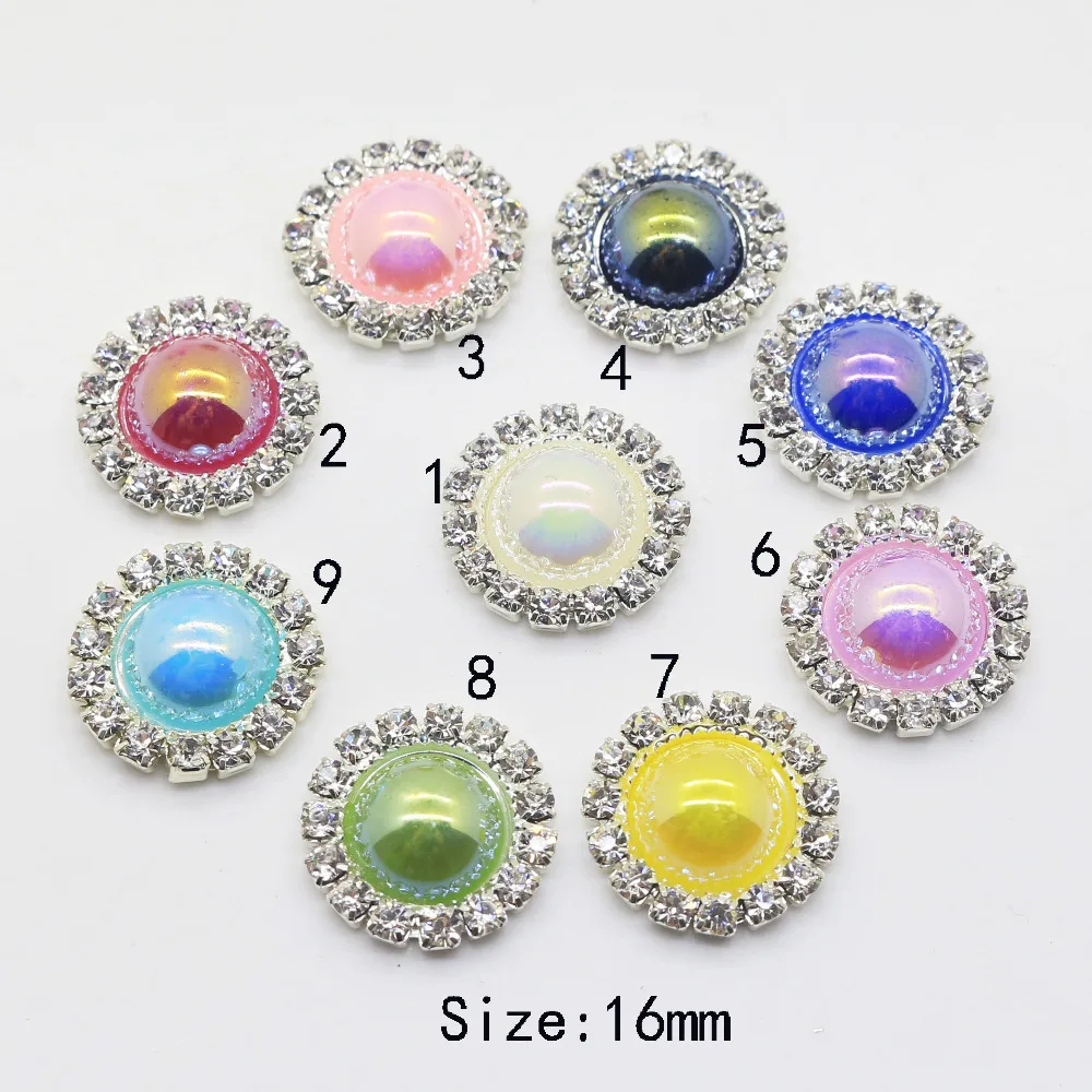 Новые яркие жемчужные пуговицы со стразами 10 шт. 16 мм цвета AB латунные для одежды