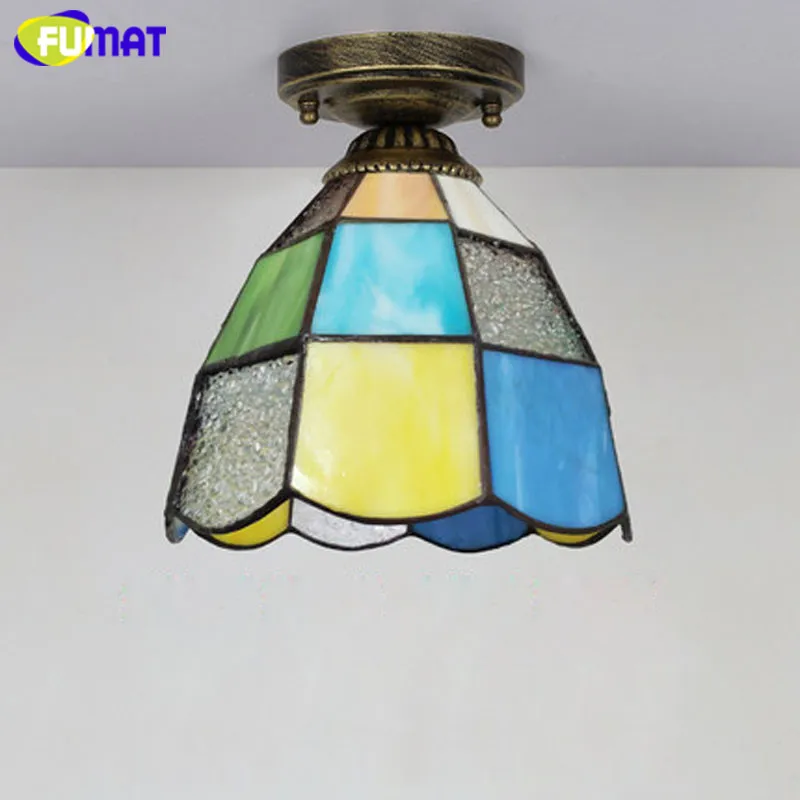 

FUMAT ceiling lights Tiffany lamp Stained Glass luminaria plafondlamp LED Lighting Fixture E27 8 Inch loft Home deco shell Lamps