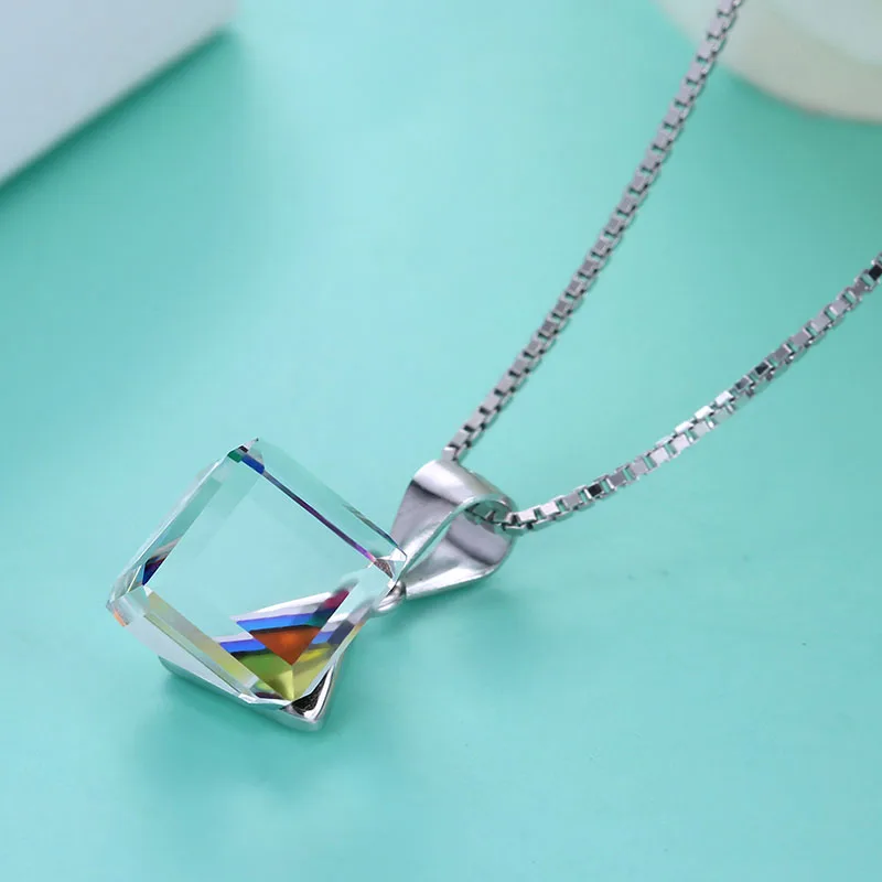 Красочные крошечные кубические кристаллы от Swarovski подвески ожерелья ювелирные изделия 925 серебряная цепь милый кулон для женщин подарок на день Святого Валентина