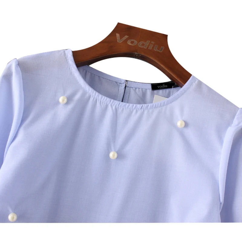 Летние топы женская блузка с жемчугом 2021 милая повседневная рубашка круглым