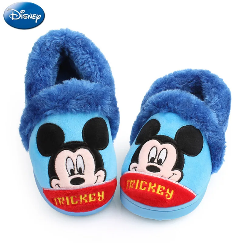 Disney/Детские домашние тапочки для девочек с Минни Маус И Микки; коллекция года; зимняя обувь для мальчиков; плюшевые теплые хлопковые нескользящие домашние тапочки для малышей