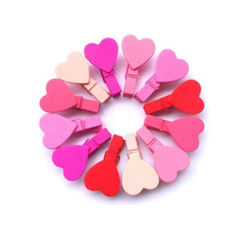 

12Pc Photo Clips Clothespin Mini DIY Heart Love Wooden Clothes Photo Paper Peg Pin Craft Clips Office Supplies Accessories