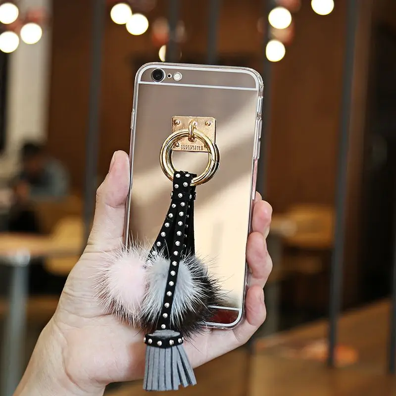 Мода Пушистый Мяч Телефон Case Для iphone 7 плюс 6 s Плюс Роскошные Кисточкой Кулон