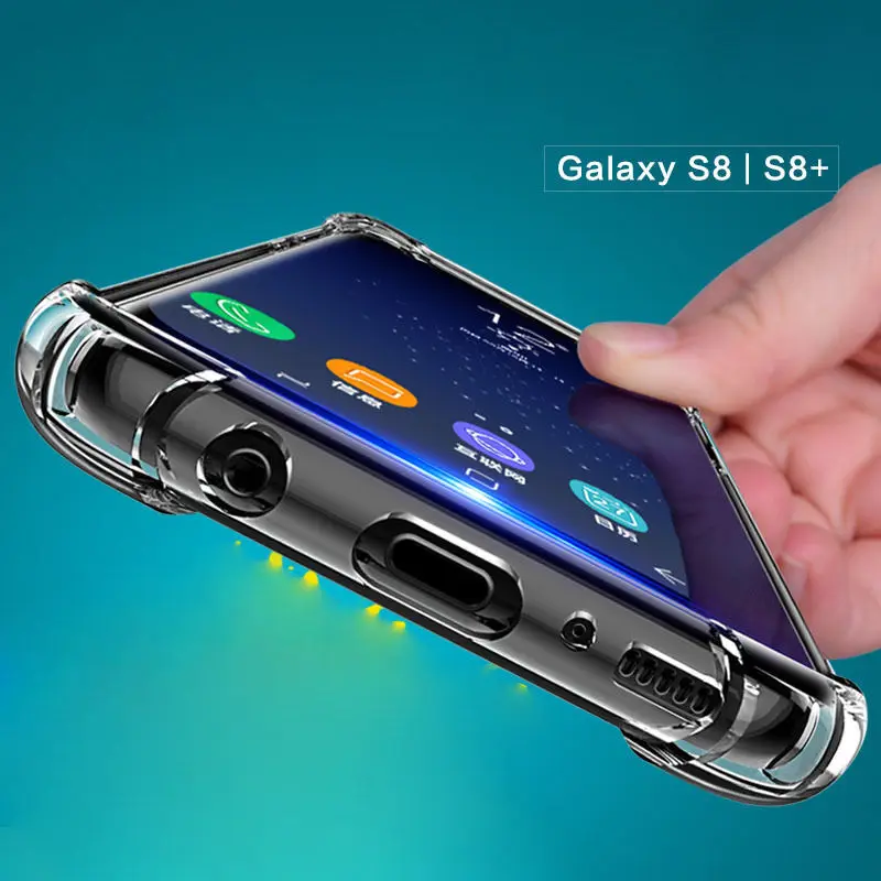 Прозрачный противоударный защитный силиконовый чехол для samsung Galaxy S9 S8 S7 S6 J4 J6 J8 A8 A6