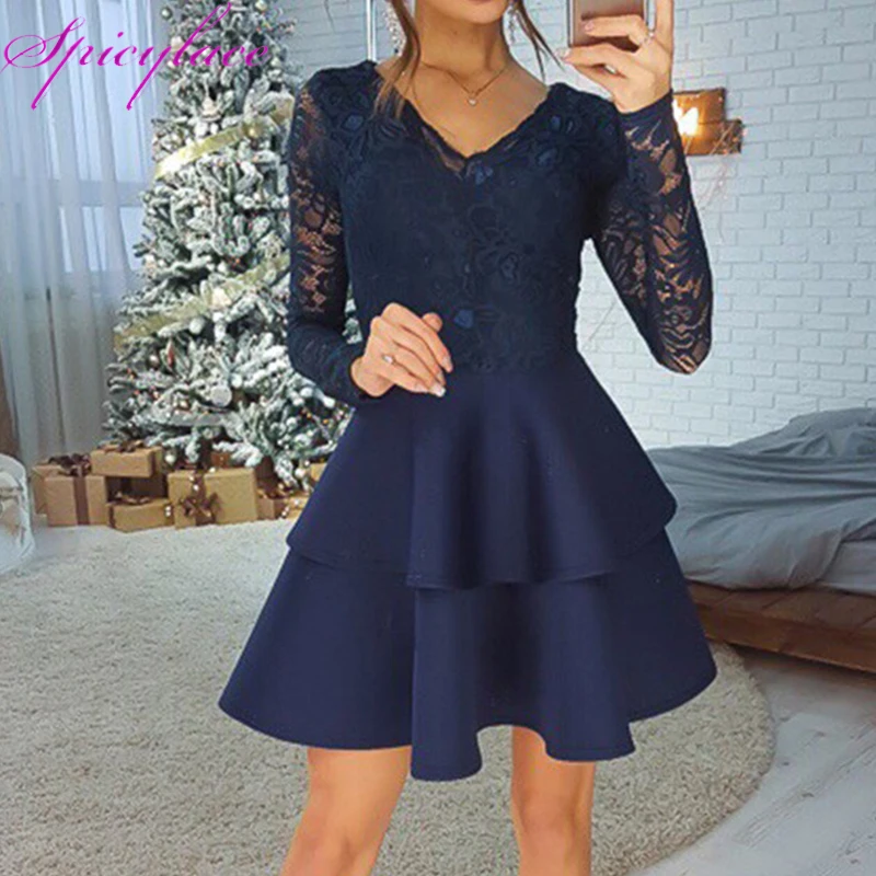 Женское кружевное сексуальное платье 2019 летнее новое трапециевидной формы с