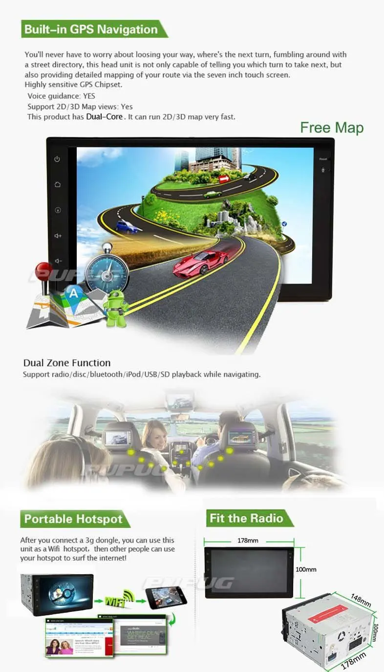 Latest Double 2 Din 7'' HD Android 4.2 In Dash GPS Navigation Car PC Tablet Audio Radio Stereo No DVD Player Bluetooth iPod |