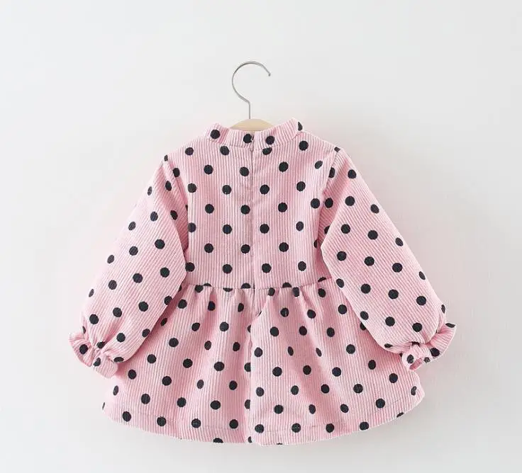 Autumn and winter new girls long-sleeved dress waist bow polka dot female baby cute A-shaped | Детская одежда и обувь
