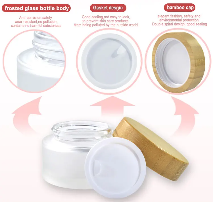 300pcs*50g bamboo cosmetic jar glass for face cream packing glass jar with lids bamboo  Frosted Clear  bamboo glass container