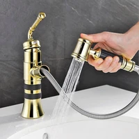 bathroom basin faucets brass hot cold pull out spray nozzle sink mixer tap single handle deck mounted lavatory crane faucet