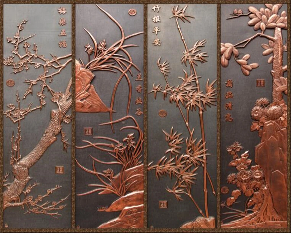 3d обои для комнаты современные Мерлин бамбуковые хризантемы рельефы настенная