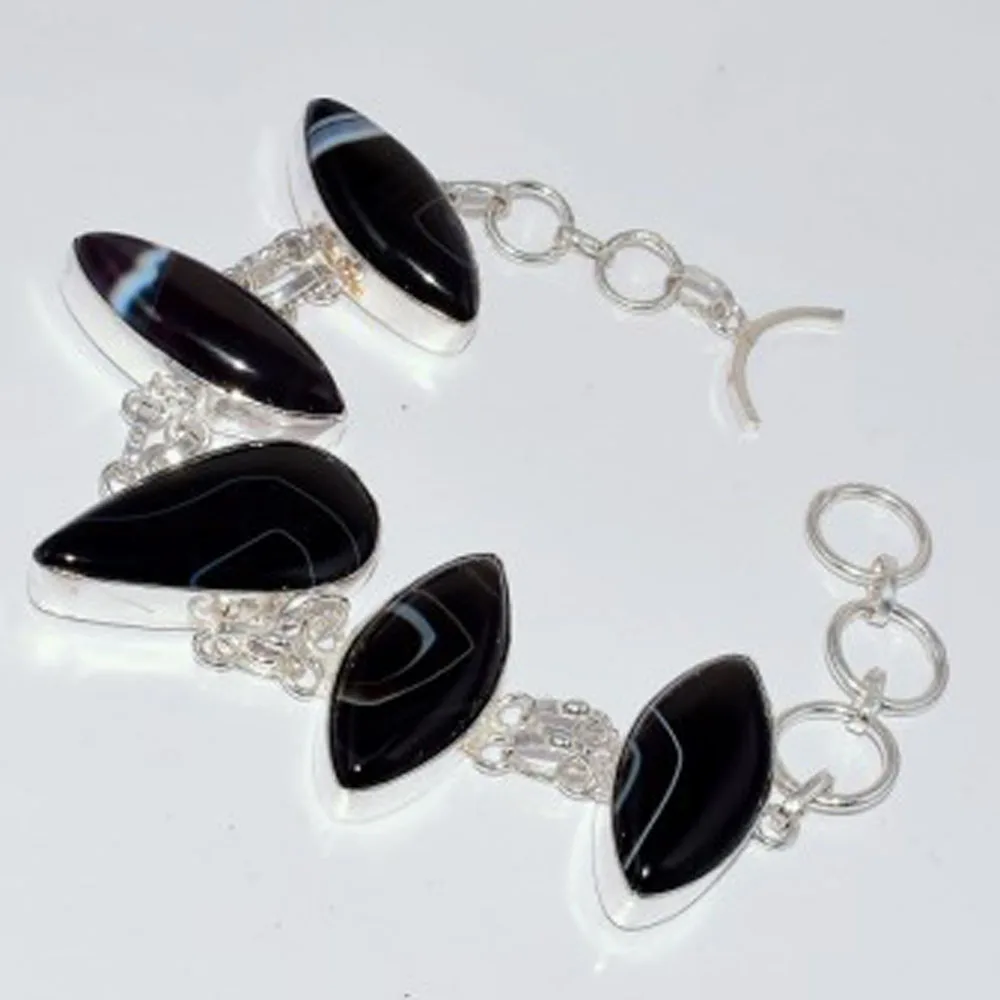 

Botswana Agates Silver Overlay on Copper Bracelet , 22.1 cm, B3487