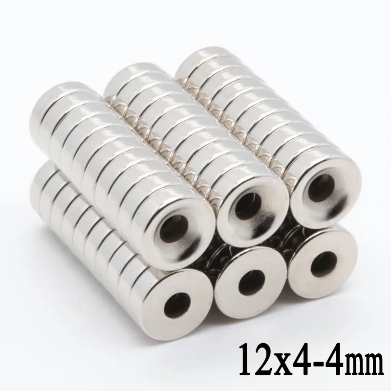 50pcs 12x4 mm Hole: 4mm Super Strong N35 Craft Rare Earth Magnet Permanet Countersunk Ring Powerful Neodymium Magnets