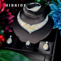 hibride fashion women pendant double tone bangle jewelry set cz earrings necklace women bridal jewelry set party gifts n 911