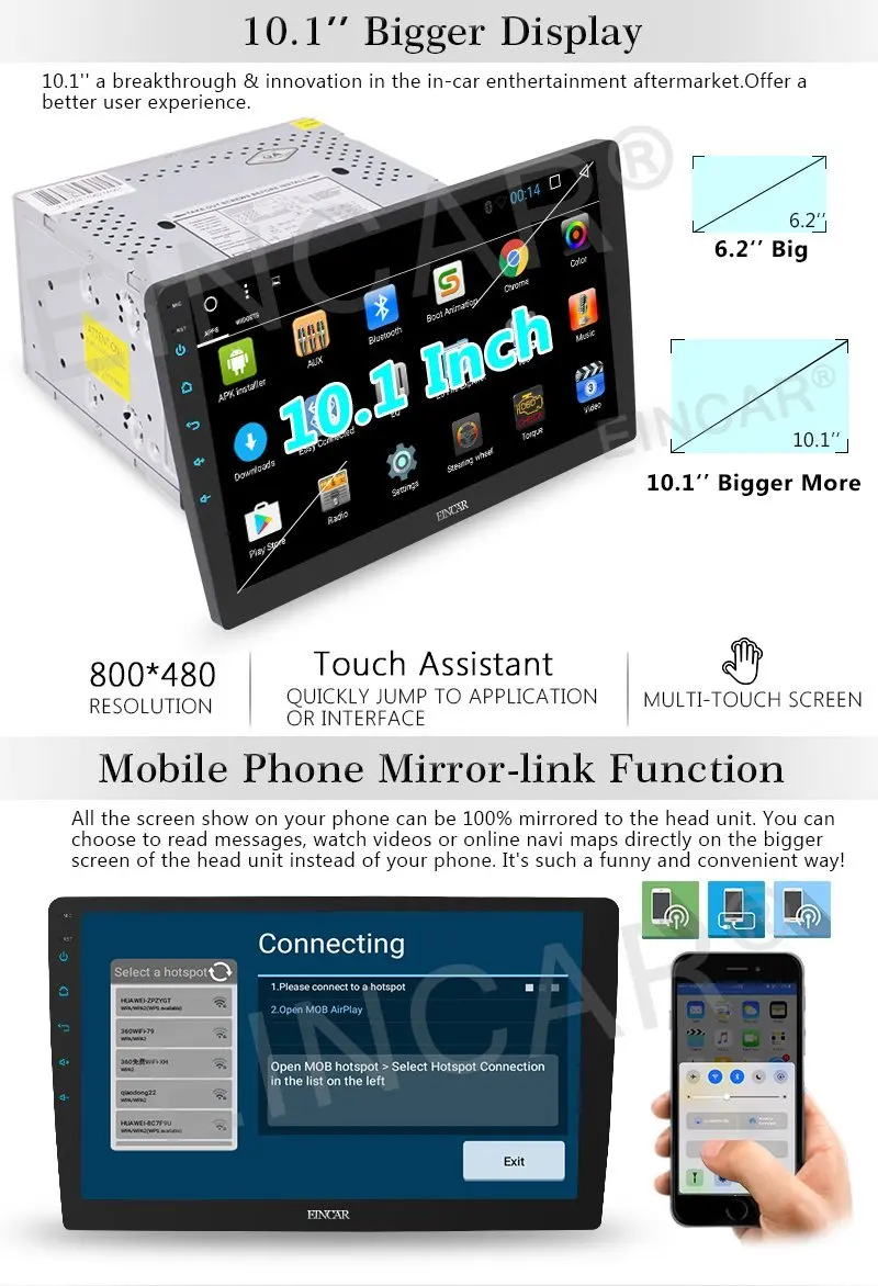 Бесплатная камера + Android 6.0 автомобиля Радио стерео 10.1 ''двойной din головное