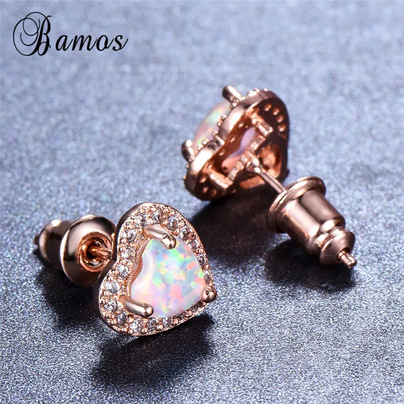 Женские серьги-гвоздики с белым огненным опалом Bamos модные геометрические серьги