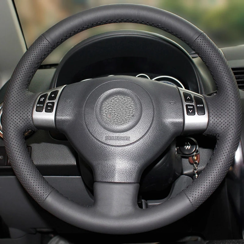 Черная крышка рулевого колеса из натуральной кожи для Suzuki Swift Alto Tianyu специальная ручная прошитая крышка рулевого колеса