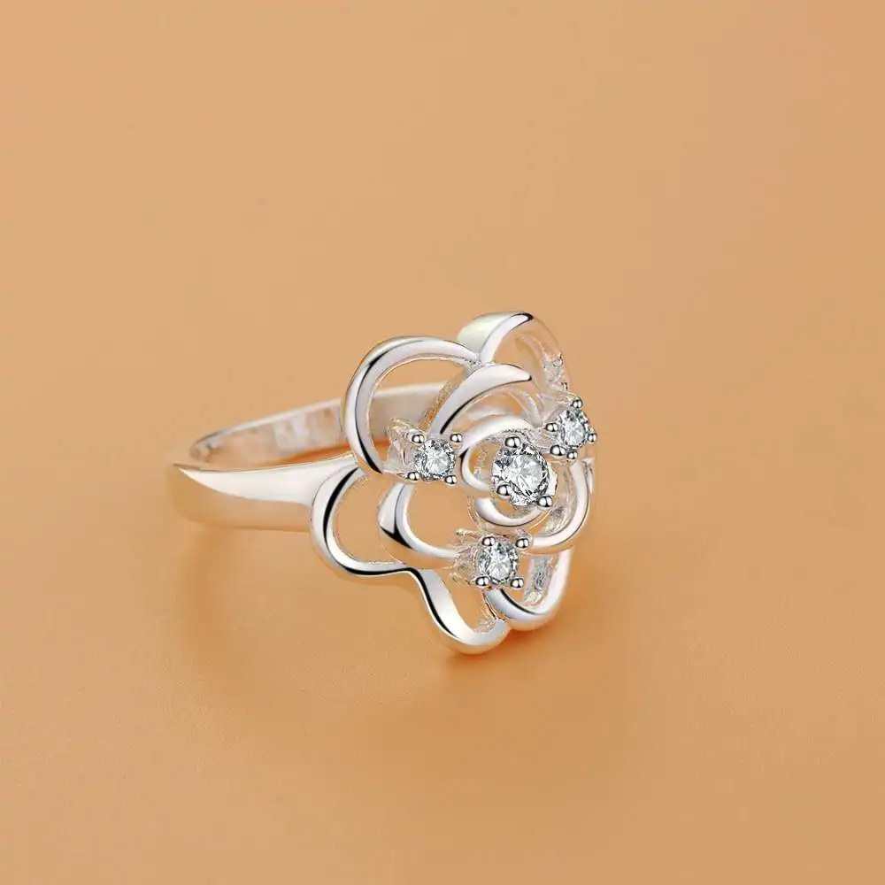 Популярное серебряное кольцо с цветком на пальце цирконием модное ювелирное