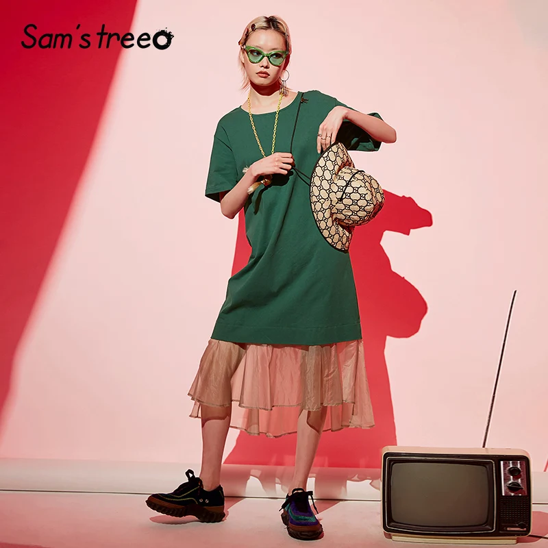 Samstree, летний сарафан для женщин, плюс размер, винтажное ТРАПЕЦИЕВИДНОЕ ПЛАТЬЕ в стиле пэчворк для вечеринок, длина до середины икры, Круглый ворот, Ретро стиль, платье на молнии