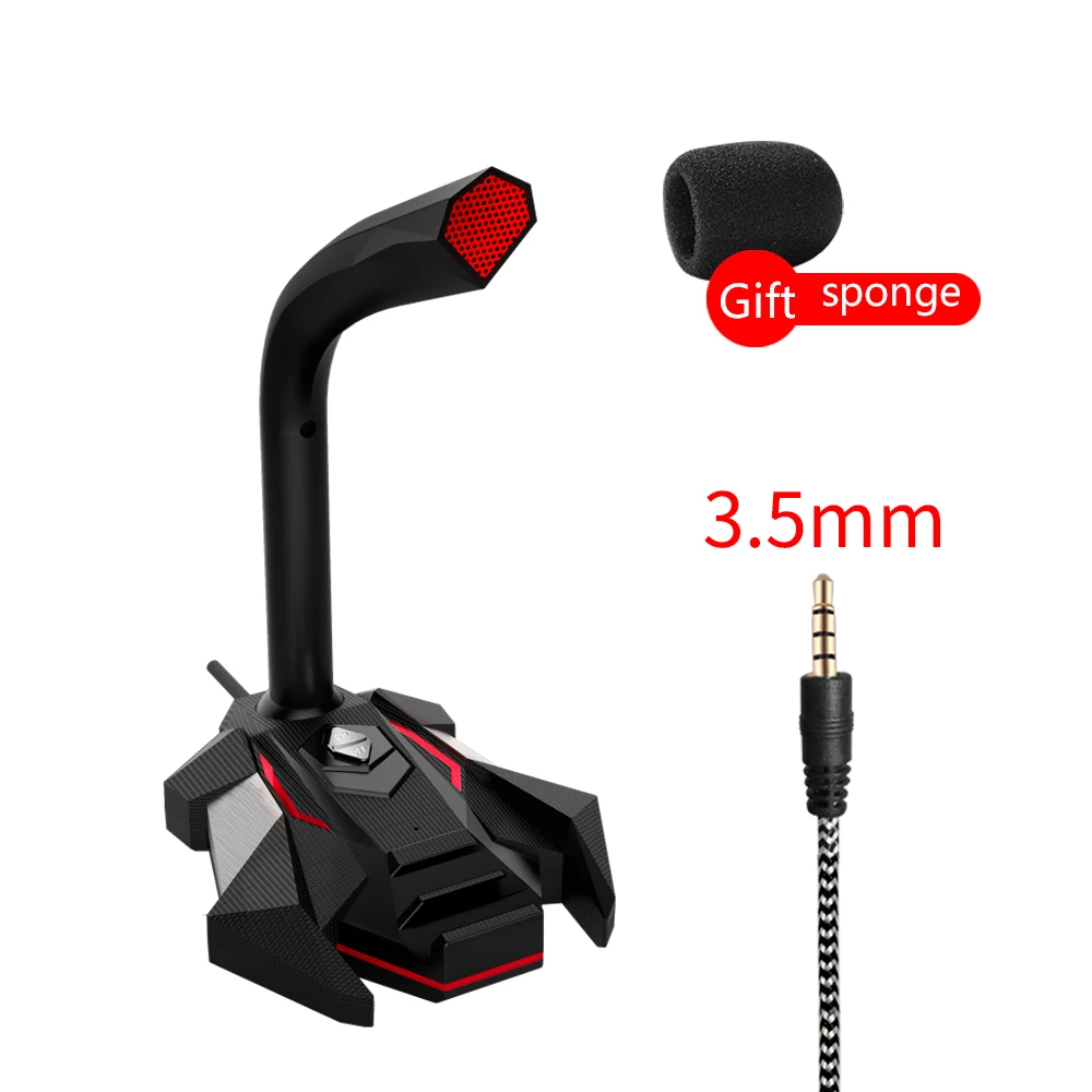 Игровой настольный USB микрофон двойной микрофон светодиодный Бас Стерео конденсаторный компьютерный настольный проводной микрофон с подставкой для телефона для ноутбука - Цвет: Red 3.5mm