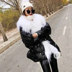 black Куртка-пуховик на утином пуху, женские зимние пальто, женская короткая парка, женская одежда с натуральным овечьим мехом,, большие размеры, abrigos mujer - Цвет: black
