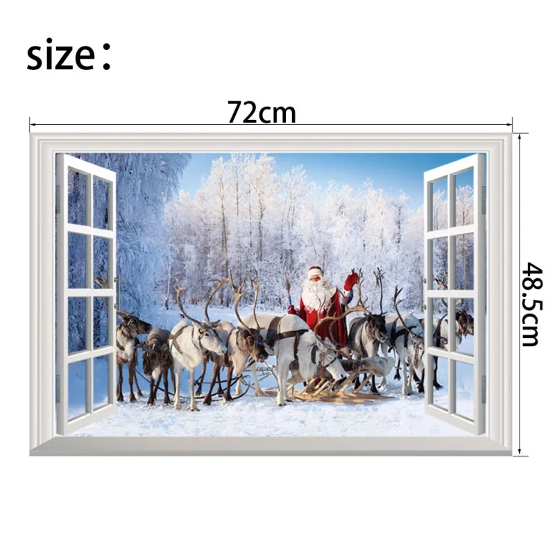 Рождественские 3D наклейки на стену с фальш окном самоклеющиеся съемные