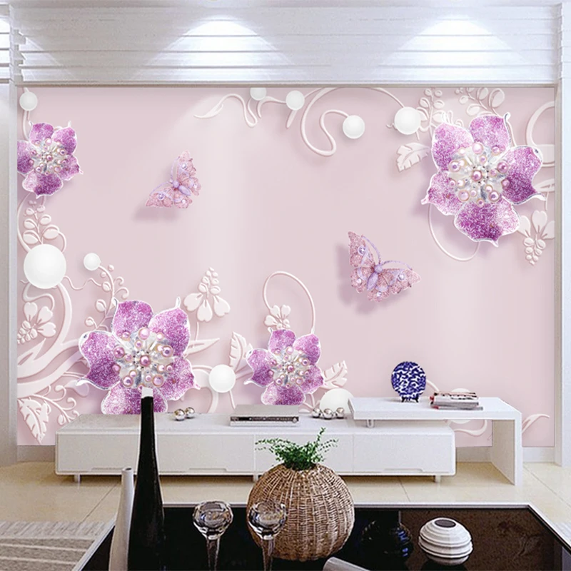 Фотообои на заказ любого размера современные романтические Модные бабочки цветы