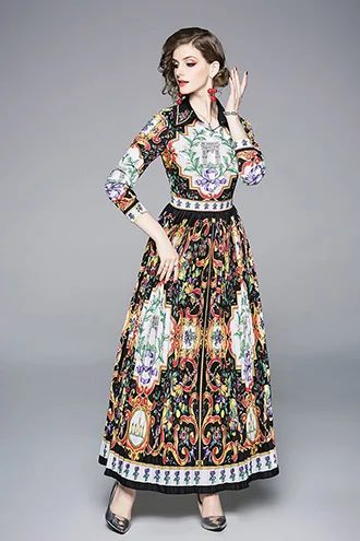 

Banulin 2019 Summer High Quality Plus Size Women Maxi Dress Casual Designer Runway Vintage Floral Print 3/4 Sleeve Dress