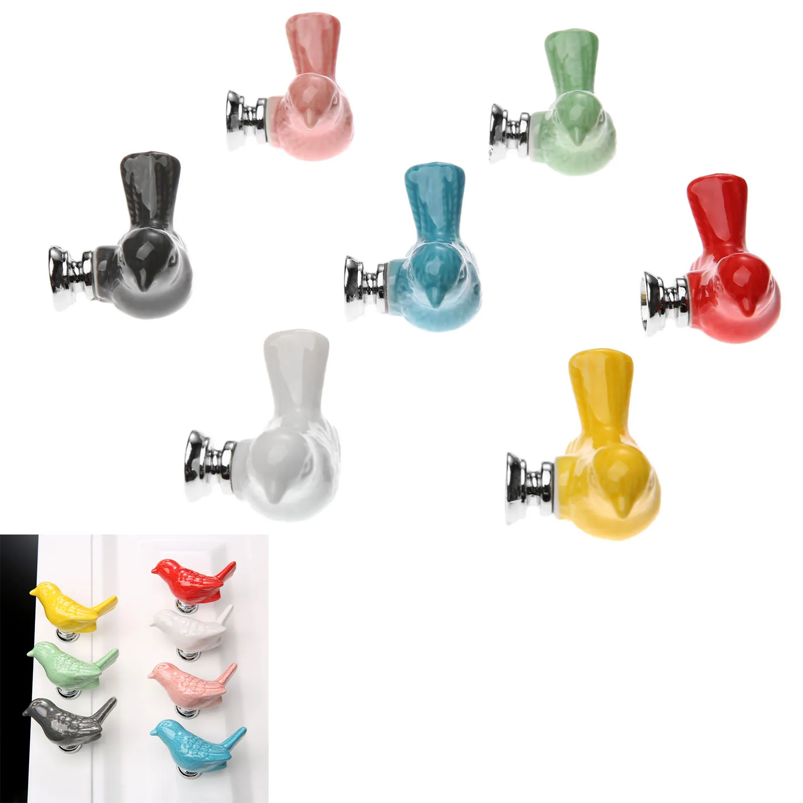 1Pc Birds Ceramic Knobs Dresser Knob Drawer Pulls Handles Colorlful Cupboard Kids Cabinet Handle Furniture Home Decor | Обустройство