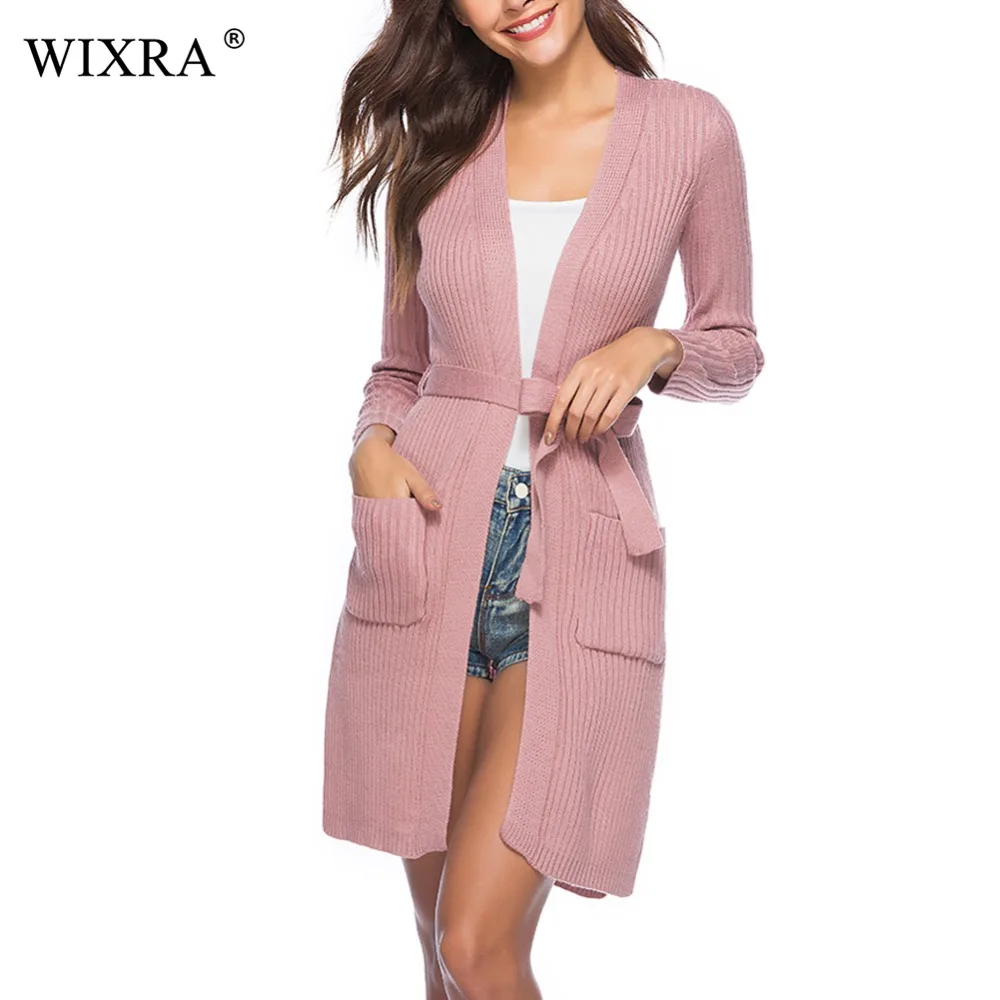 Wixra теплый и очаровательный женский кардиган, вязаный свитер, пальто с длинным рукавом, женские повседневные кардиганы с ремнями, кроп-топы