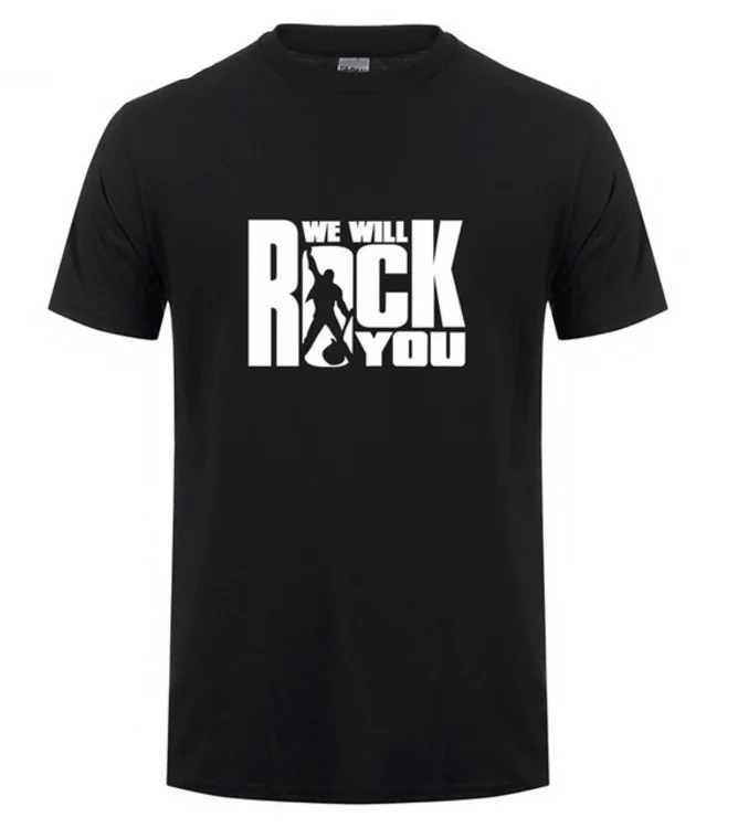 Летняя футболка queen We Will Rock You, Мужская крутая футболка с принтом рок-группы, хлопковая футболка с коротким рукавом, топы в стиле рок-ролл - Цвет: black 1