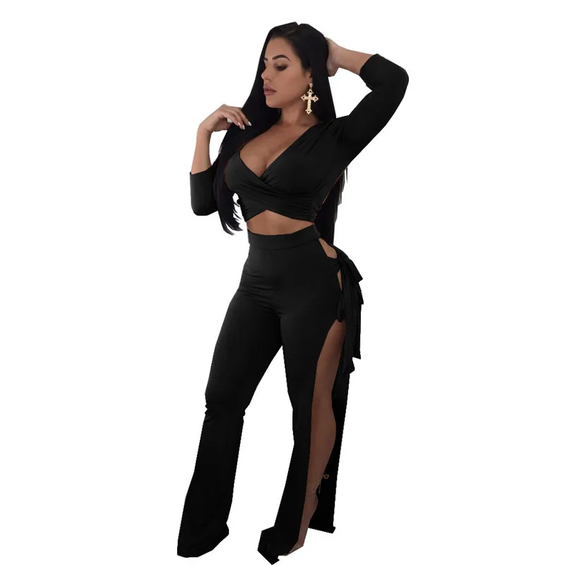 Женский комплект из 2 предметов черный и синий укороченный топ с V образным