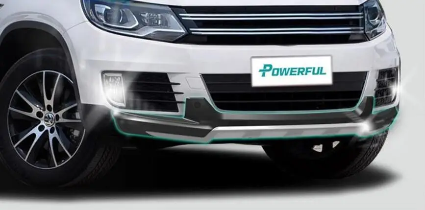 ABS автомобильный Передний+ задний бампер Защитная крышка защита опорная пластина подходит для Volkswagen Tiguan 2013 - Цвет: Front Bumper