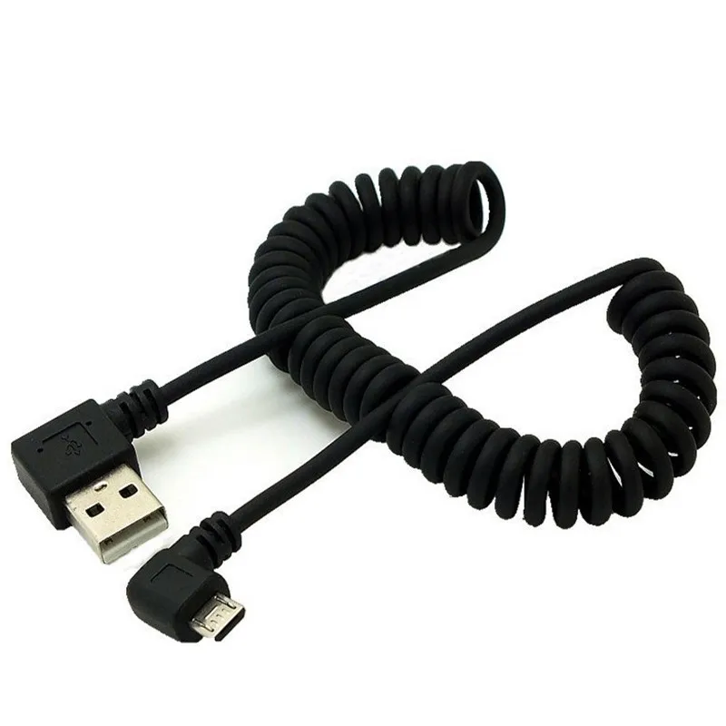 

micro usb male 90 degree left angled to usb male left angled spring Retractable stretch cable sync data charge free shipping 1m