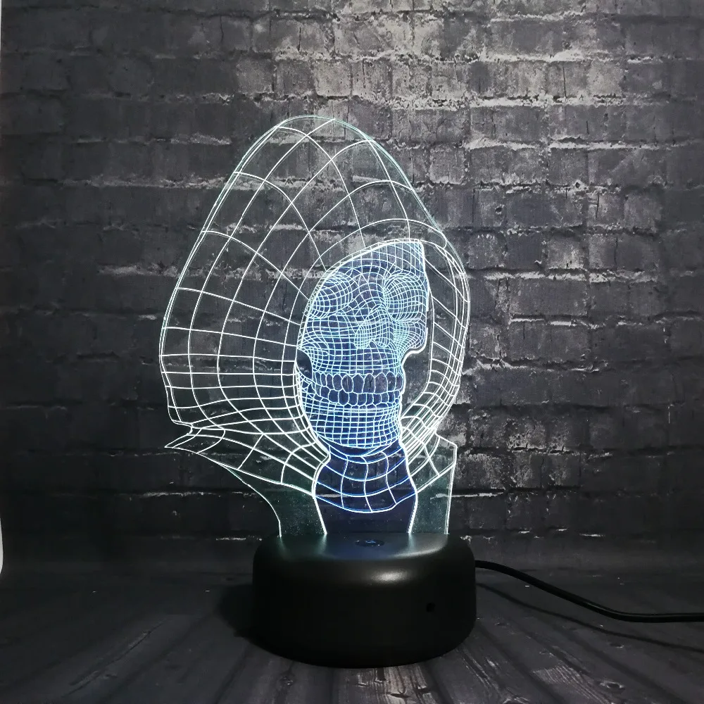 Новый Каратель Череп 3D лампа смешанный цвет многоцветный USB Led Ночник светильник