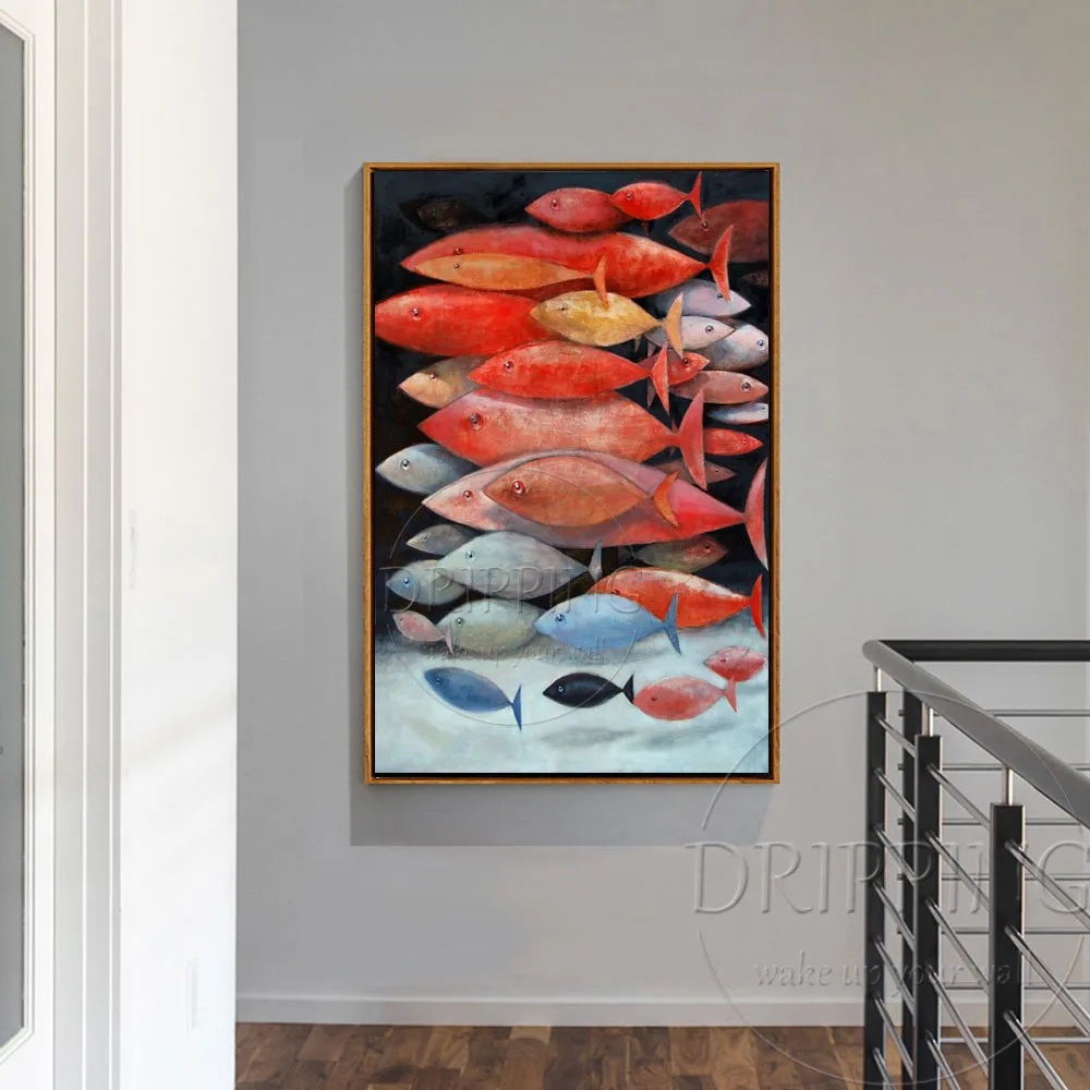 Опытный художник ручная роспись высокое качество настенная живопись рыбки