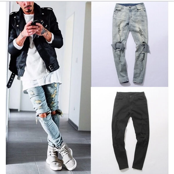 Высокое Качество Мода осень стрейч Разорвал Дизайнерские Джинсы хип хоп Slim Fit