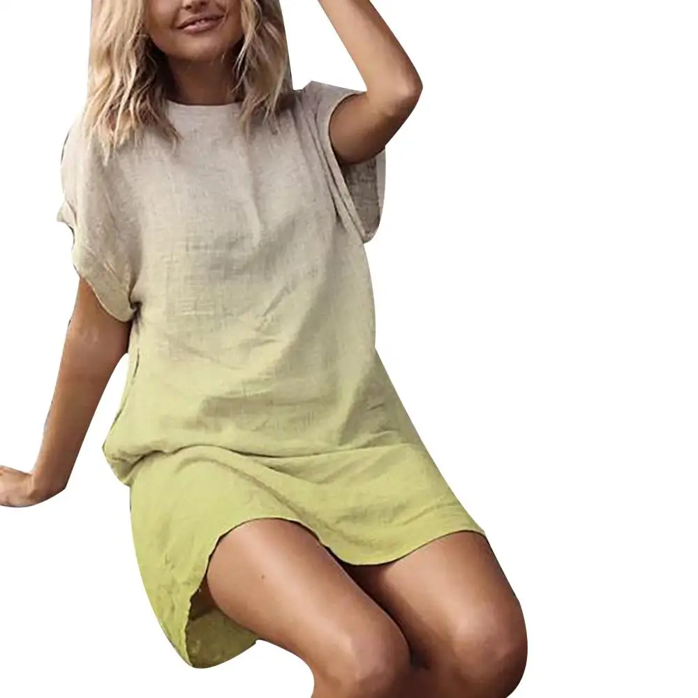 Женское свободное пляжное платье большого размера с круглым вырезом хлопковое