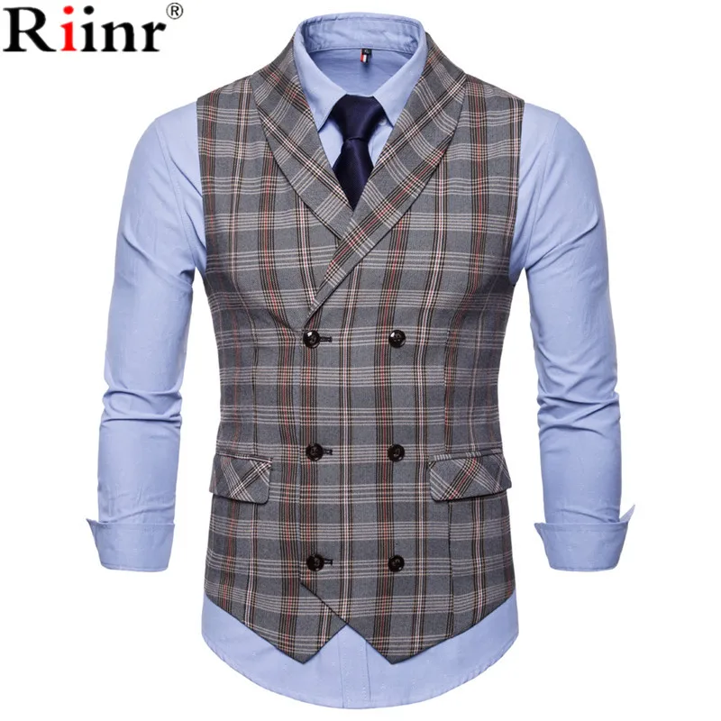 Лидер продаж 2018 мужской костюм Riinr модный Повседневный тонкий жилет в клетку