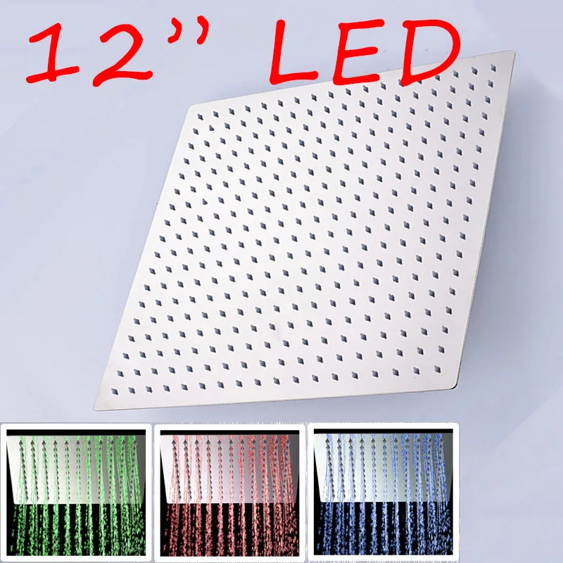 LED 12 inch Светодиодный Лейка для душа, ультратонкая душевая лейка из нержавеющей стали, верхний опрыскиватель - Цвет: LED 12 inch