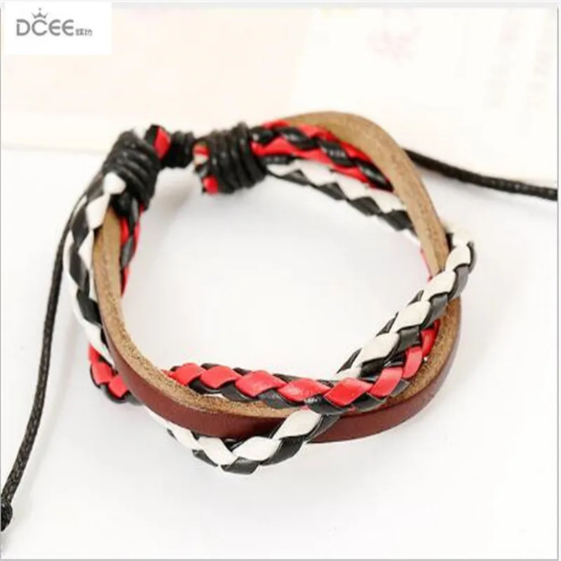 Цветные вязаные браслеты из воловьей кожи с веревкой модные мужские ювелирные