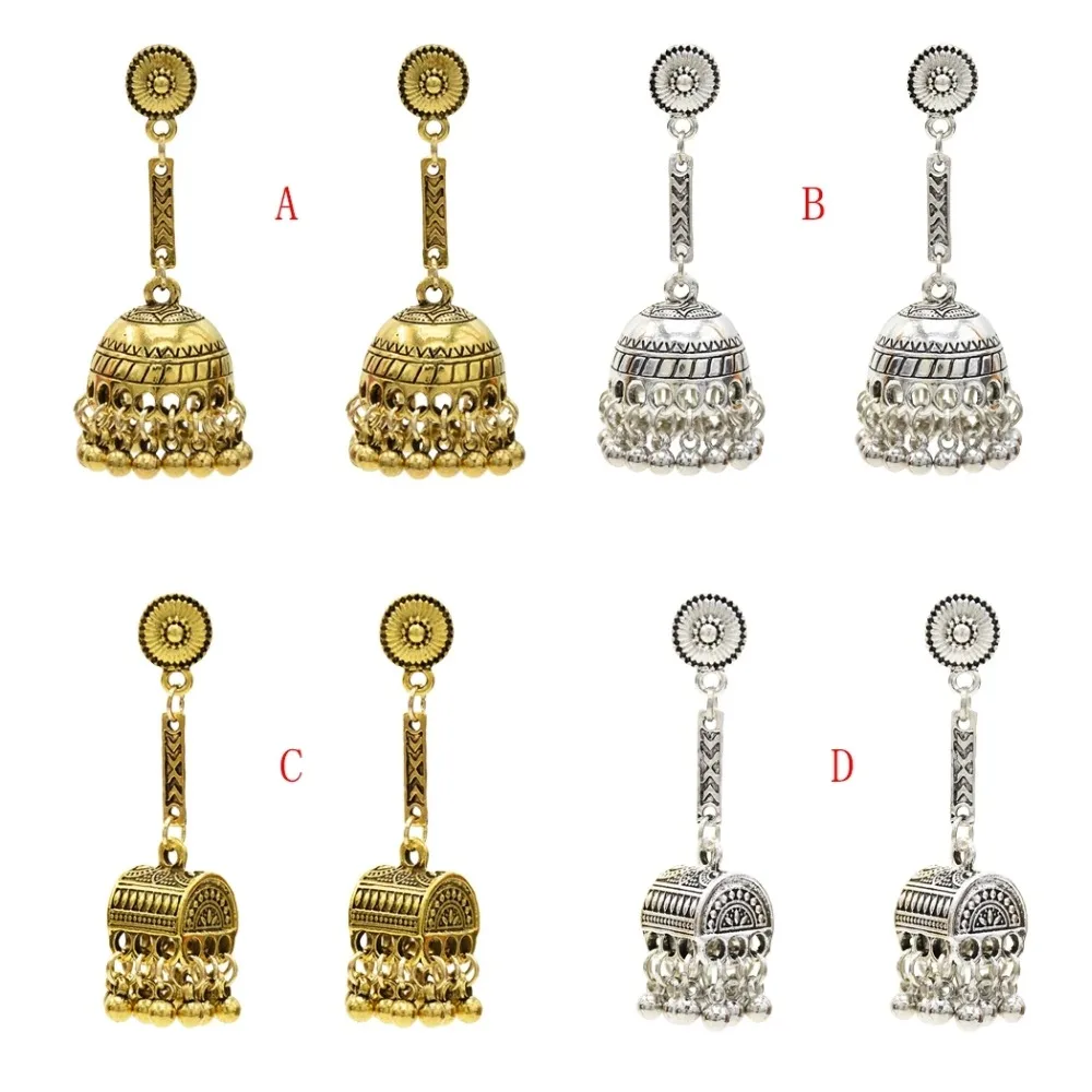 Индийские Jhumka Jhumki Висячие серьги для женщин резной цветок оксидированный кисточкой бисером pendientes Афган турецкий Египет племенной ювелирные изделия