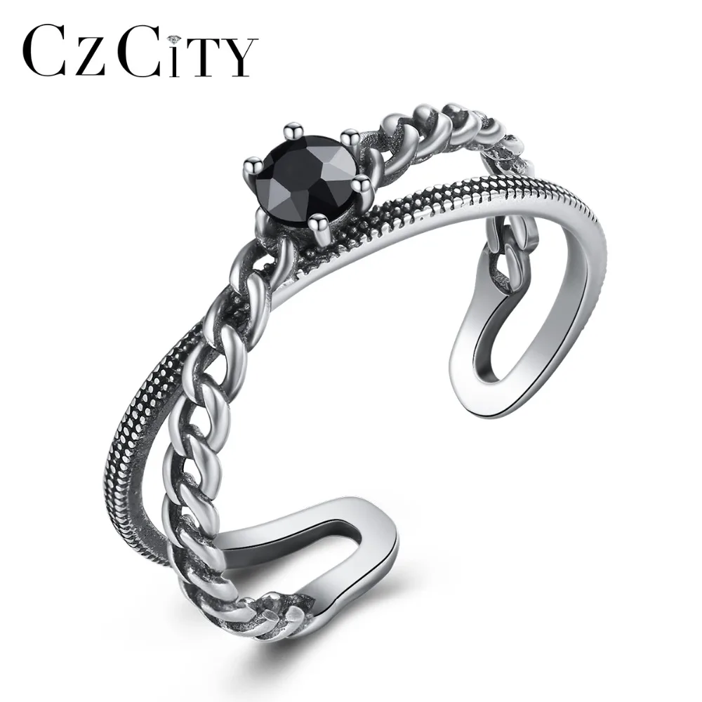 CZCITY 100% 925 пробы серебро разомкнутые кольца для Для женщин с геометрическим узором